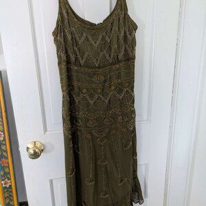 1920s "flapper" inspired dress, dark green with beaded accents